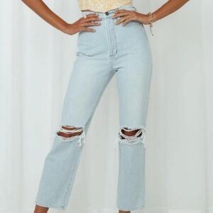 Wrangler High-Rise Light Wash Distressed Straight Jeans - Light Blue